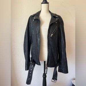 AllSaints mens Black Leather biker Jacket